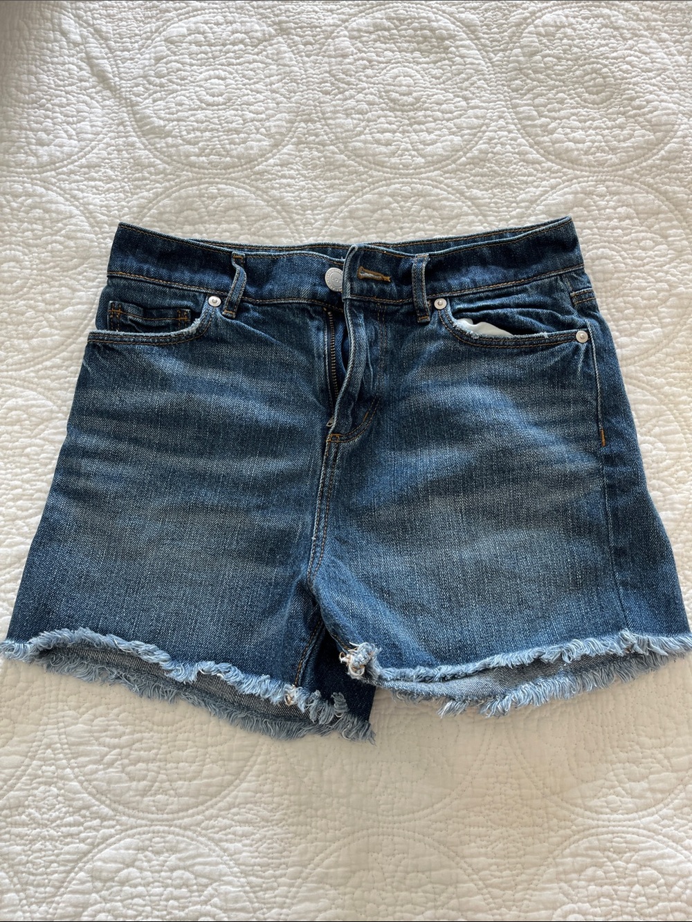 LOFT Dark Blue Distressed Frayed Hem Denim Shorts 00
